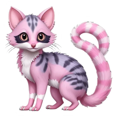 Deep dark pastel bright whitish pale Violet-pink-gradients with darker points Asian painted anime-styled big-eyed shiny glorious divine marked exotic cool beautiful realistic Lykoi-civet-genet-sergal-ocicat-oncilla-animal-Fakémon-hybrid-fursona (full body) sticker