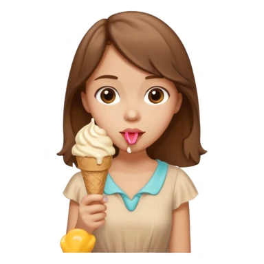 Un fille  brune au vêtement  beige qui mange une glace sticker