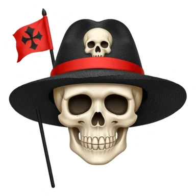 Drapeau de tête de mort avec un fond noir et sur la tête met un chapeau de paille avec un fil rouge sticker