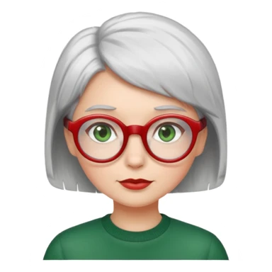 visage femme a lunettes pas épaisse ronde rouge avec cheveux courts gris-blancs aux yeux verts sticker