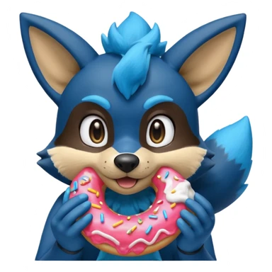 Lucario eating a sugary donut sticker