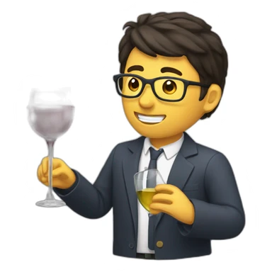 consultant drinking wine while programming sticker