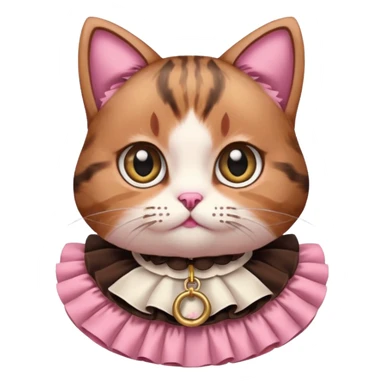 neko with big eyes, bell ruffle coller pink brown cat sticker