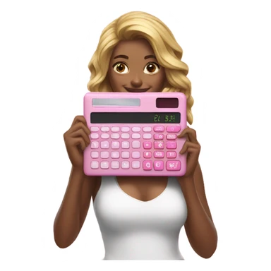 Hyper realistic model holding a pink calculator sticker