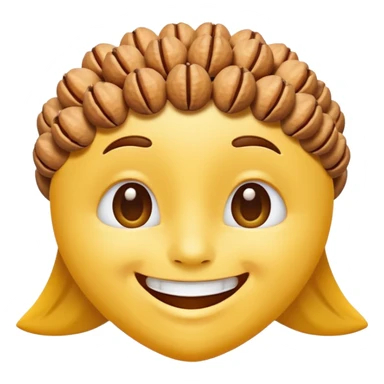 yellow iMessage-style face emoji, smiling, with nuts on its chin sticker