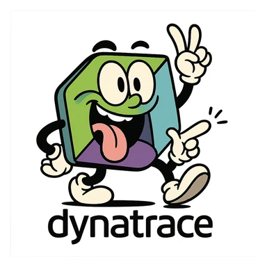 Dynatrace logo reimagined as a hilarious cartoon character with exaggerated features and a playful expression, doing something silly sticker