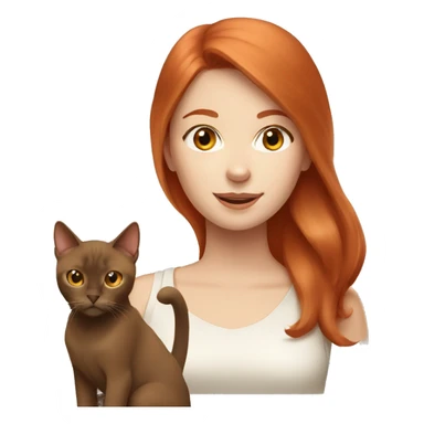 cherry red hair pale woman with burmese brown cat  sticker