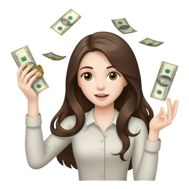 beautiful pale brunette girl with long hair throwing money sticker
