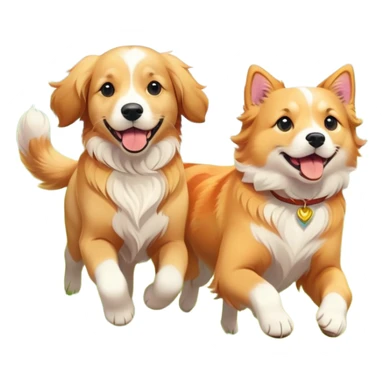 dog and cat running together in a flower meadow sticker
