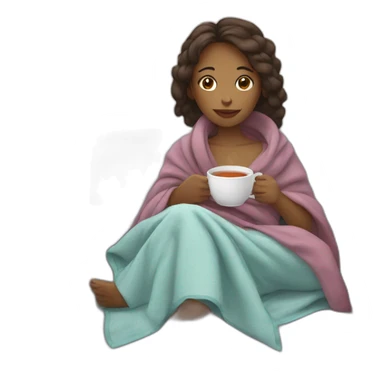 Girl drinking tea with blanket on sticker