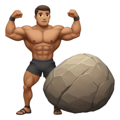 a man pushing a huge rock sticker