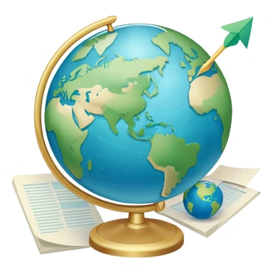 Create an emoji representing language translation. The design should feature an open book or a document with text in multiple languages (e.g., English, Spanish, Chinese), and a translation icon (such as an arrow between two languages) to symbolize the process of converting text. Include elements like a globe or a speech bubble to represent global communication. Use clear, simple lines and a color palette with blues, greens, and subtle neutral tones to convey the idea of clarity and understanding. Make the background transparent. sticker