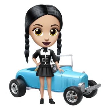 Side view Baby blue Wednesday Addams Barbie Hot wheels Bone Shaker street rod sticker