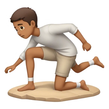 A person who has just fallen, now getting up from the ground, with a focused expression, pushing themselves back up to their feet sticker