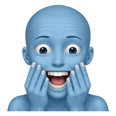 A blue face laughing out loud while covering it's mouth with his hands sticker