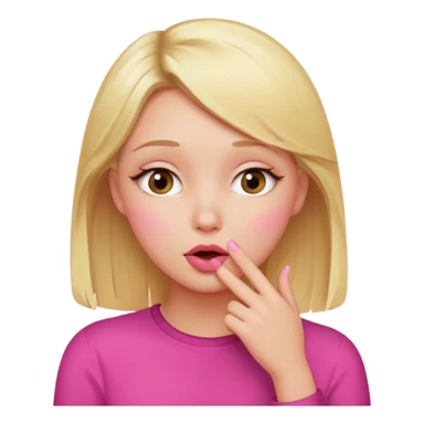 blonde girl with flushed cheeks, whispering gossip, surrounded by pink sticker