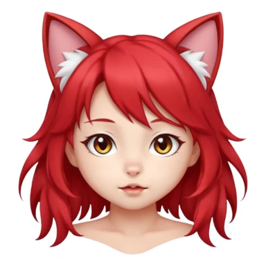 very cute anime cat-girl with small cat ears, red blowing hair sticker