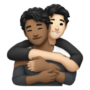 Gay hug between two white men with black hair sticker