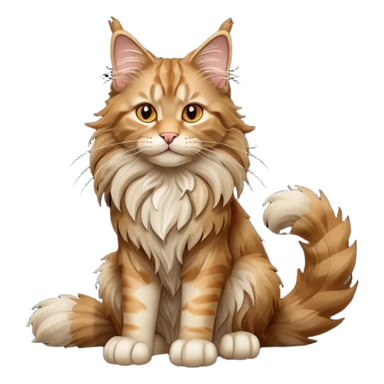 cinematic-[maine coon cat]-realistic-full-body-sitting-emoji,-tail-curled-playfully-around-its-paws,-head-tilted-dramatically,-scruffy-[maine coon]-fur,-simplified-yet-realistic-focused-features,-highly-detailed,-glowing-with-an-almost-sarcastic-glow sticker