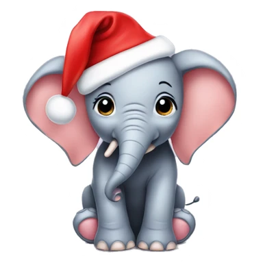 Baby elephant wearing a Christmas hat sticker