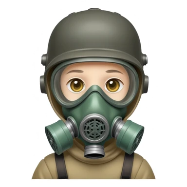 A little boy wearing a gas mask sticker