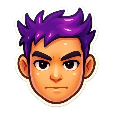 Create a cartoon emoji style head of the person in the reference image, no text, transparent background, in retro stickers style. sticker