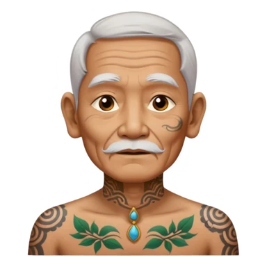 ancient thailand old man with tatooed on neck and face sticker