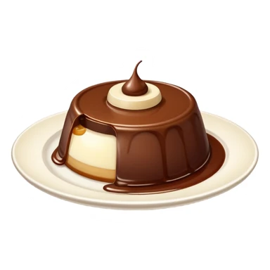 chocolate pudding dessert with white flan on top on a small plate sticker