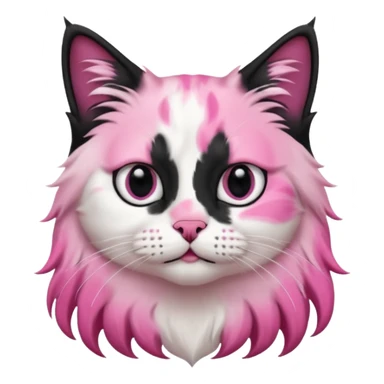 black and white long hair cat. black nose. black splotch near nose (on the right side). white chest. sticker