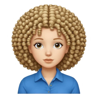 white girl with curly afro and blue shirt sticker