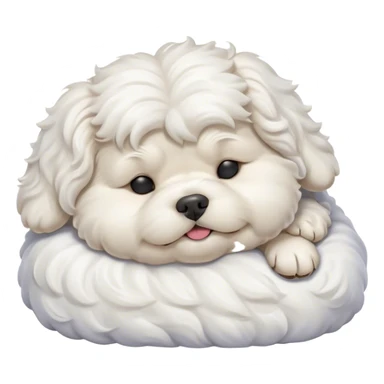 Cinematic Meme-Worthy Chubby Sleeping Wavy-Haired Maltese Dog Portrait Emoji, Head resting peacefully with a contented smile, featuring a delightfully chubby build and a luxuriously soft, wavy-haired white coat, eyes shut in a serene nap, Simplified yet hilariously adorable features, highly detailed, glowing with a soft, drowsy light, high shine, relaxed and utterly lovable, stylized with an air of playful laziness, bright and endearing, soft glowing outline, capturing the essence of a comically sleepy companion, so meme-worthy it feels like it could instantly become the next viral sensation of adorable slumber! sticker
