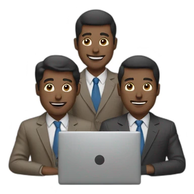 three men with a laptop sticker