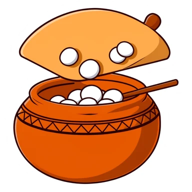 brown earthen matka pot filled with white rasgulla sweets sticker