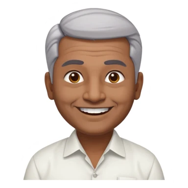 50 yr old indian man, dark skin, grey hair, big smile, white teeth, chubby, no moustache, clean shaven, young style hair, hair brushed back, 5 oclock shadow, bindy, dress shirt, forehead dot sticker