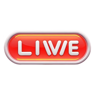 "LIVE" text badge, bold white letters on neon red rounded rectangle background, soft red glow, modern broadcast indicator style, Twitch/YouTube live aesthetic, black background sticker