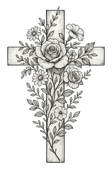 cross with floral decorations sticker