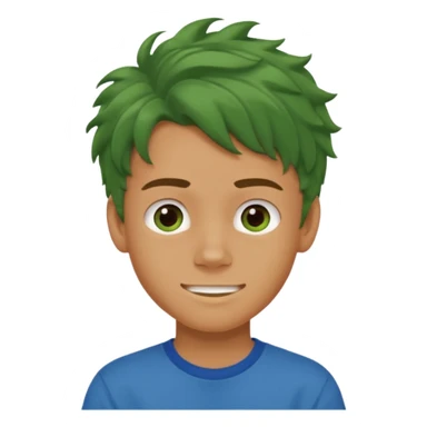 A 14 yerar old teenage boy, tanned, wearing a green t-shirt , blue jeans and green sneakers with brown wavy tousled hair, smirking sticker