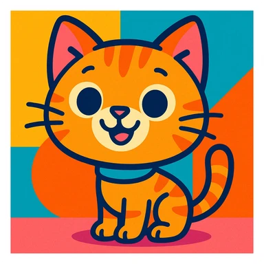 sweet cartoon cat, small body, oversized head, bright colors, smiling, vibrant toon style sticker