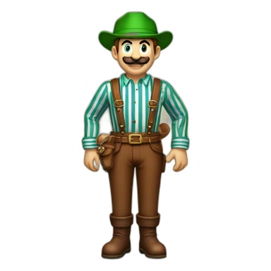 bavarian octoberfest visitor in super mario style. With a green hat, blue and white stripes shirt and brown leather pants.  sticker