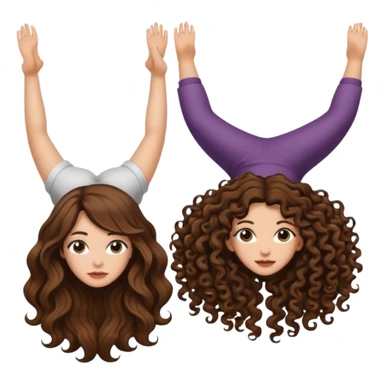spell confusion — long wavy brown hair tattooed woman and short tight curly brown hair woman — scroll upside down sticker