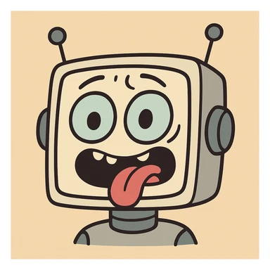 silly AI face with digital features, bold and simple style, suitable for Slack emoji sticker