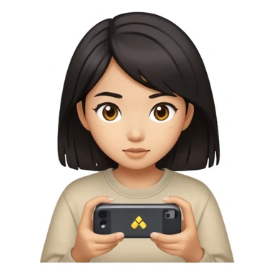 Dark haired Asian girl playing video games on her iPhone sticker