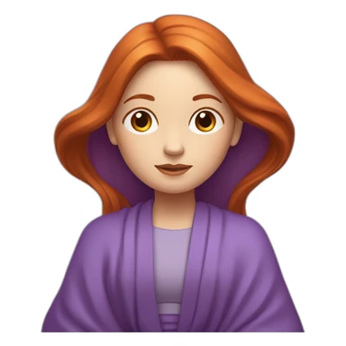 redhead white woman long medium straight hair, meditating on a violet blanket sticker