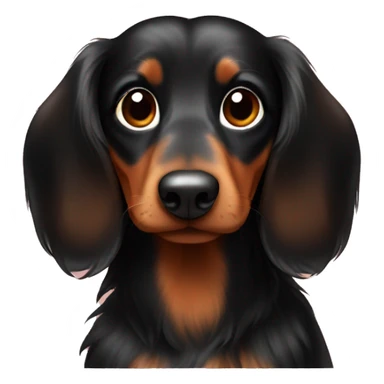black and brown long haired daschund with a cute heart sticker