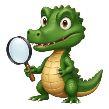 A green academic cartoon gator with a magnifying glass on a light background sticker