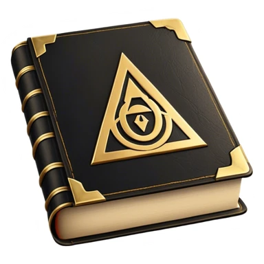A black and gold book with an aged leather texture, embossed with an alchemical symbol, a compass, or a forging hammer, exuding wisdom, mastery, and the relentless pursuit of greatness. - book on mastery ... silhouette of a triangle  sticker