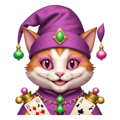 court jester cat medieval, poker card joker, pink, face only sticker