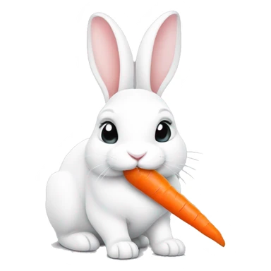 White rabbit eating a carrot sticker