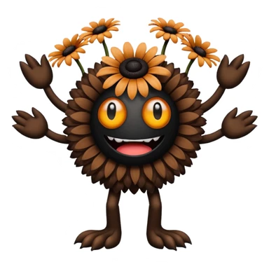 A flower like a monster with arms and legs, the body is a little bit black and the another bit brown like a demogorgon sticker