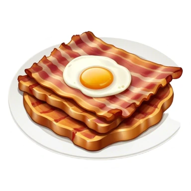 Cinematic crispy sizzling bacon, slightly curled, golden-brown with a perfect crunch, glistening with rich flavor, deep warm tones, served on a breakfast plate, comforting and indulgent. sticker